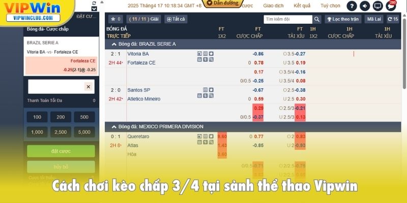 Cách chơi kèo 3/4 tại sảnh thể thao Vipwin