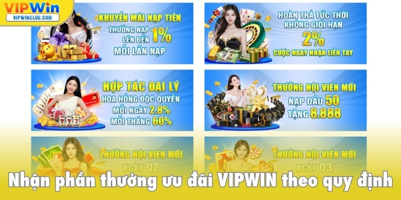 Nhận phần thưởng ưu đãi VIPWIN theo quy định